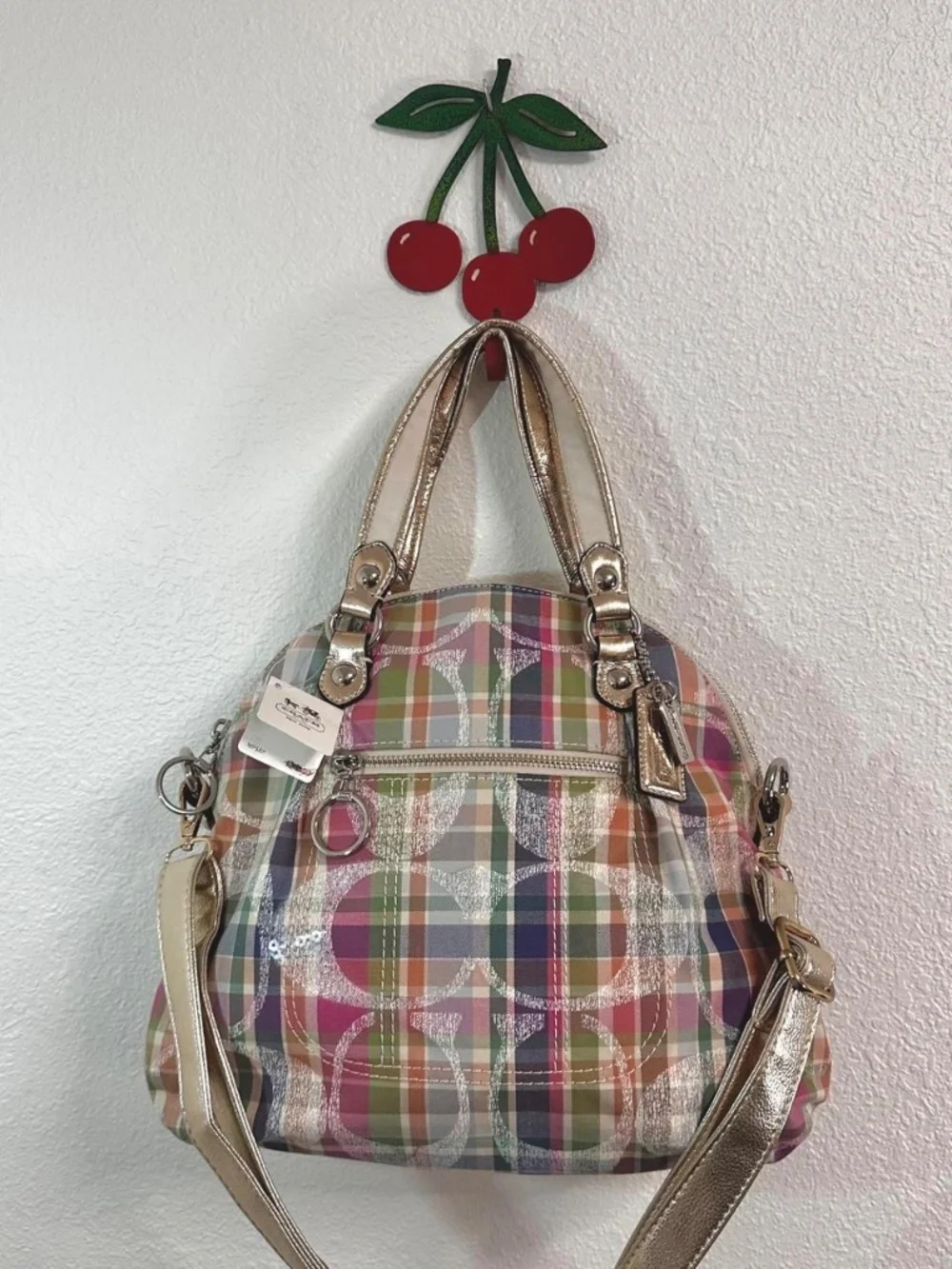 NWT Vintage Coach 2010s Signature Poppy Madras Tartan Plaid Multicolor Satchel